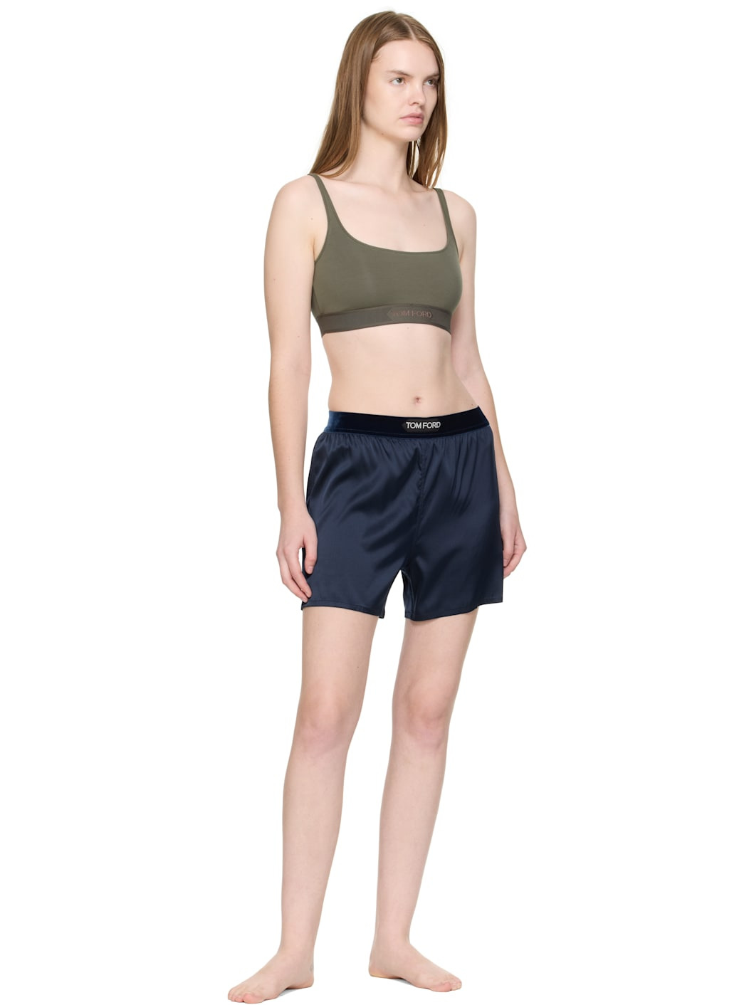 Navy Stretch Silk Satin Boxer Shorts - 4