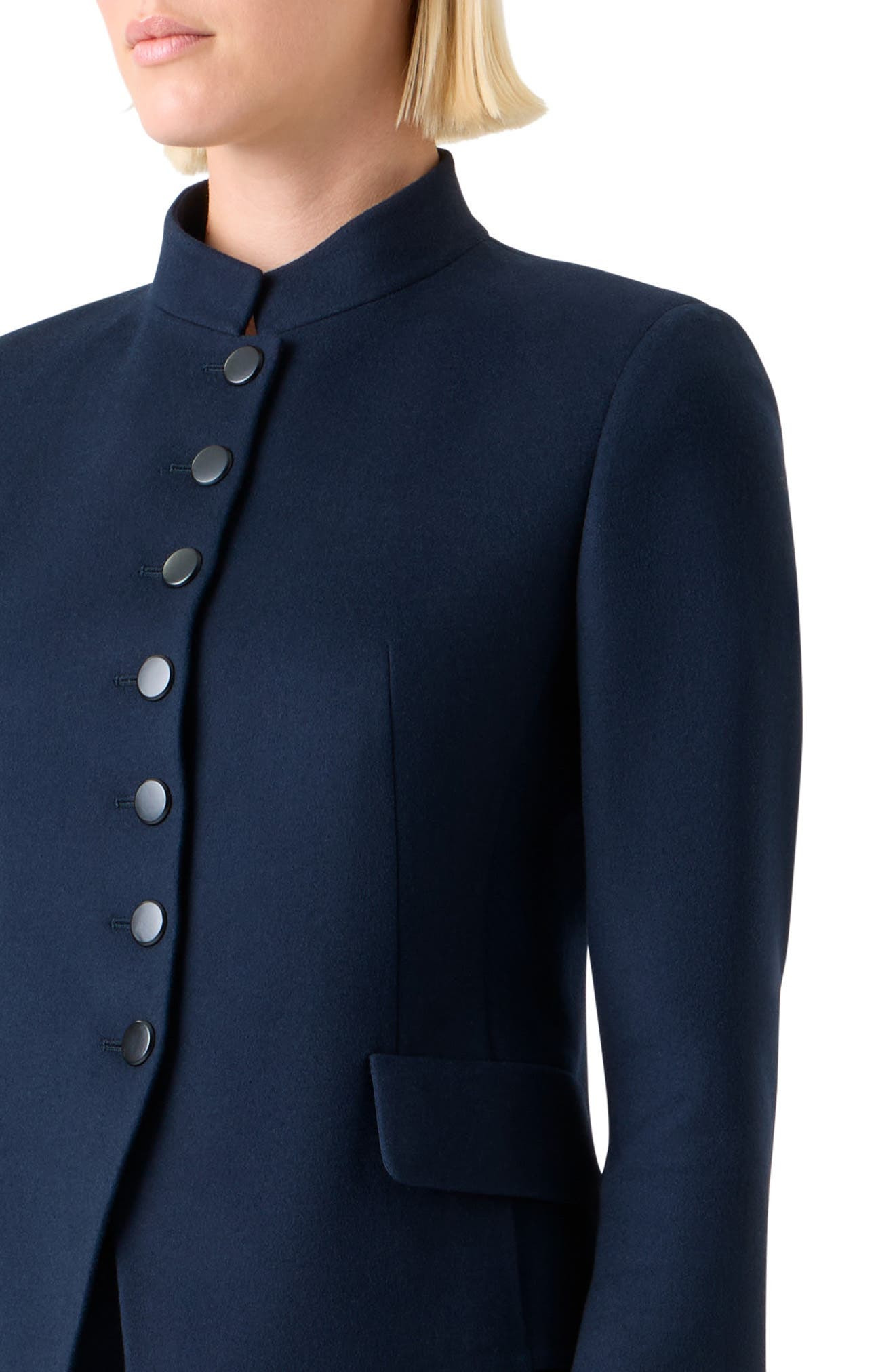 Akris Fitted Virgin Wool Flannel Jacket in Navy at Nordstrom - 4