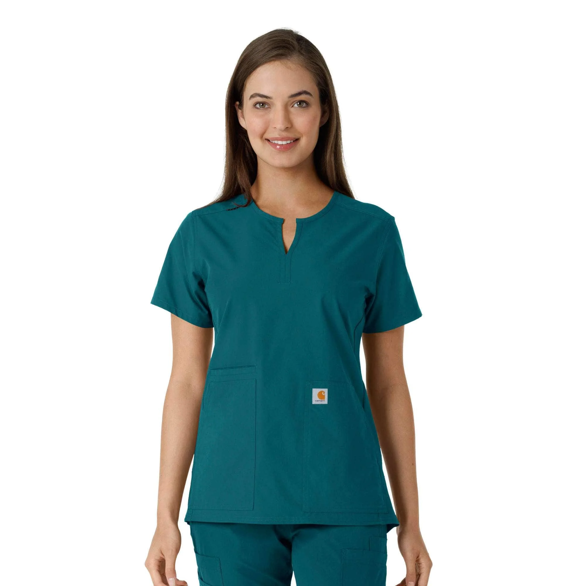 Women's Force Essentials Notch Neck Tunic Knit Panel Scrub Top - 1