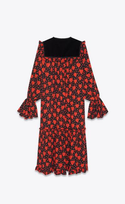 SAINT LAURENT long dress in matte and shiny heart and dot-print silk outlook