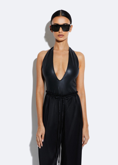 LAPOINTE Stretch Faux Leather Plunge Neck Bodysuit outlook
