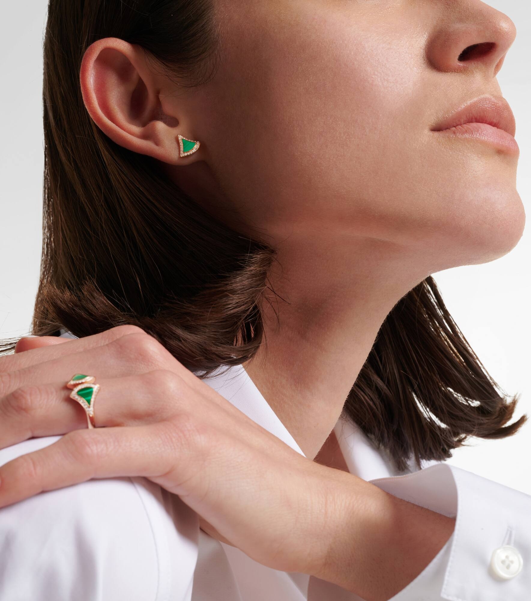 Divas' Dream 18kt rose gold earrings with malachite and diamonds - 2