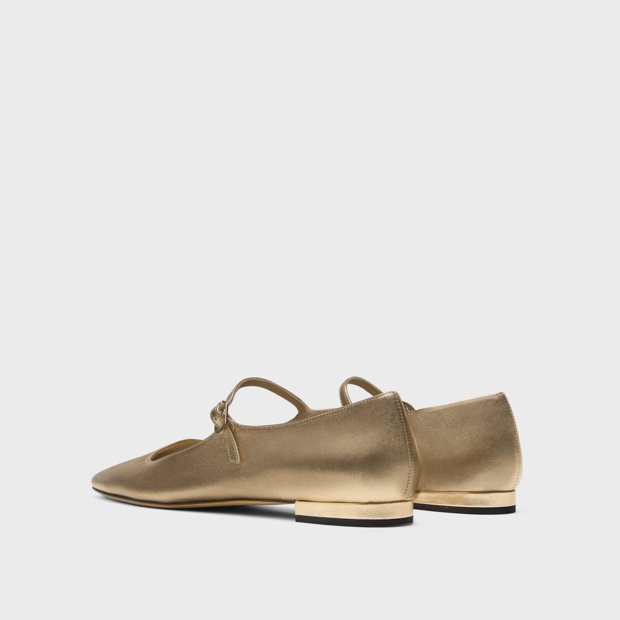 Mary Jane Ballerina Flat in Metallic Leather - 4