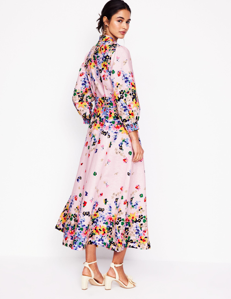 Clara Linen Blend Shirt Dress-Chalk Pink, Painterly Cluster 4