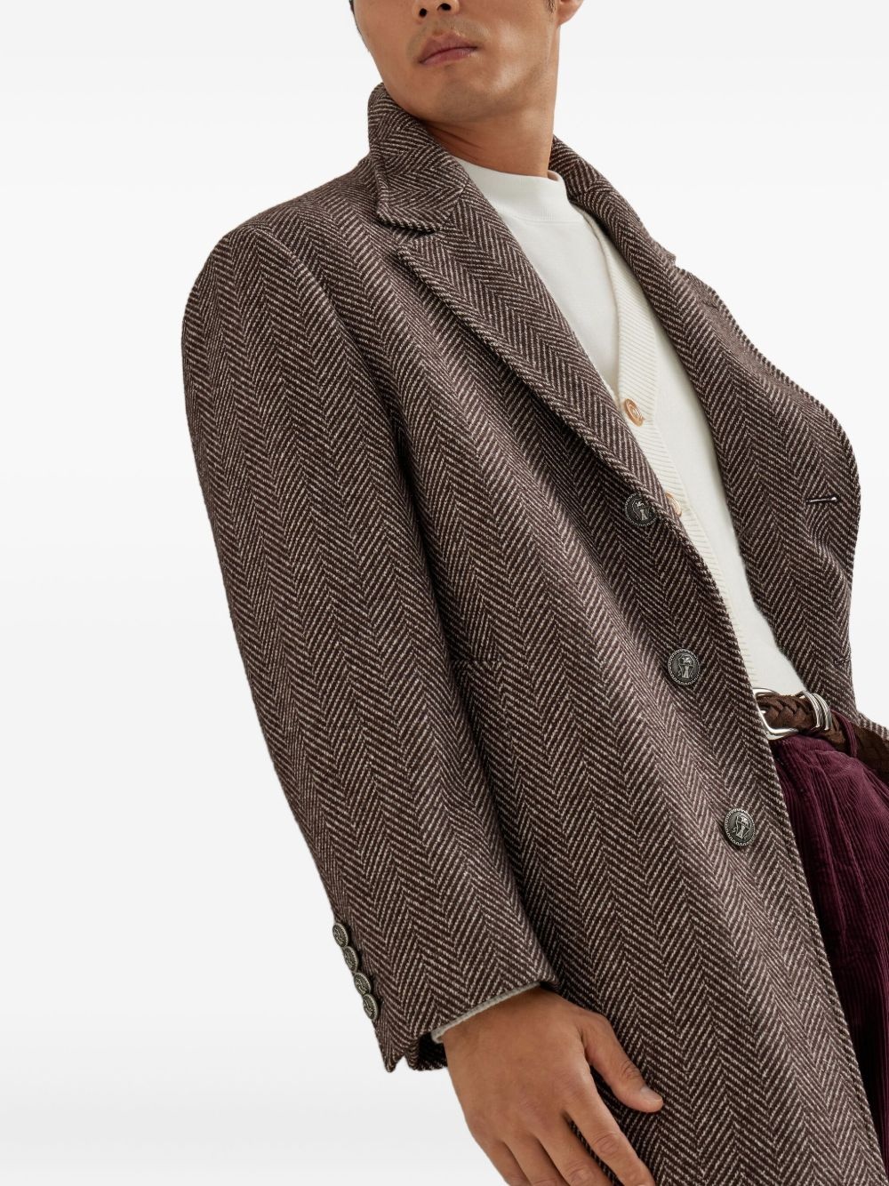 herringbone single-breasted coat - 5