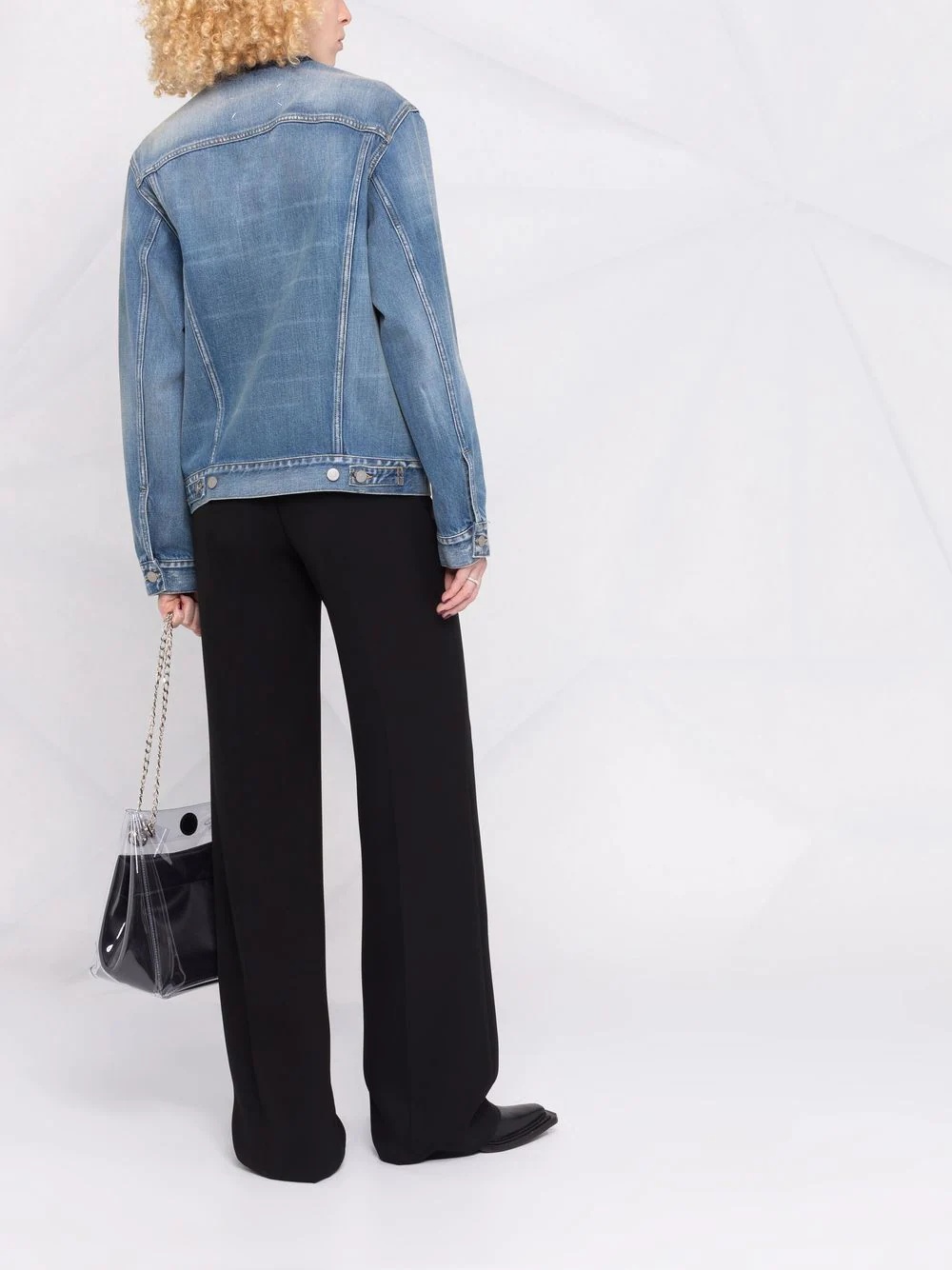 collarless denim jacket - 4