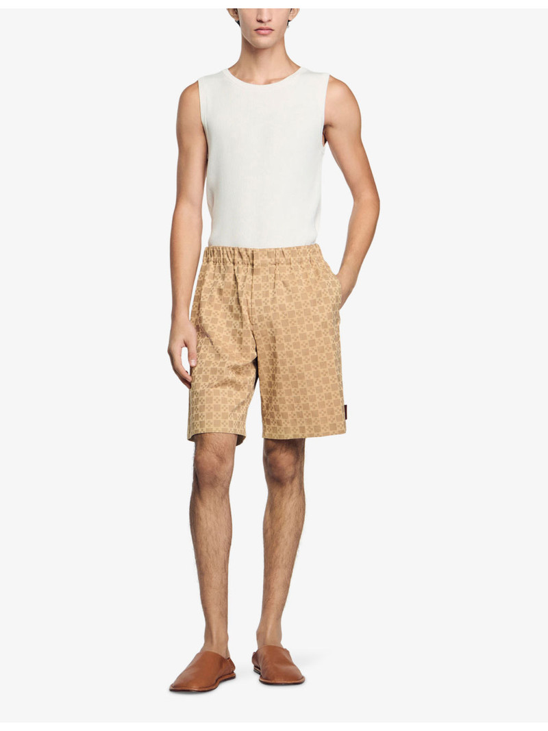 Sandro Cross-Print Elasticated-Waist Cotton Shorts outlook