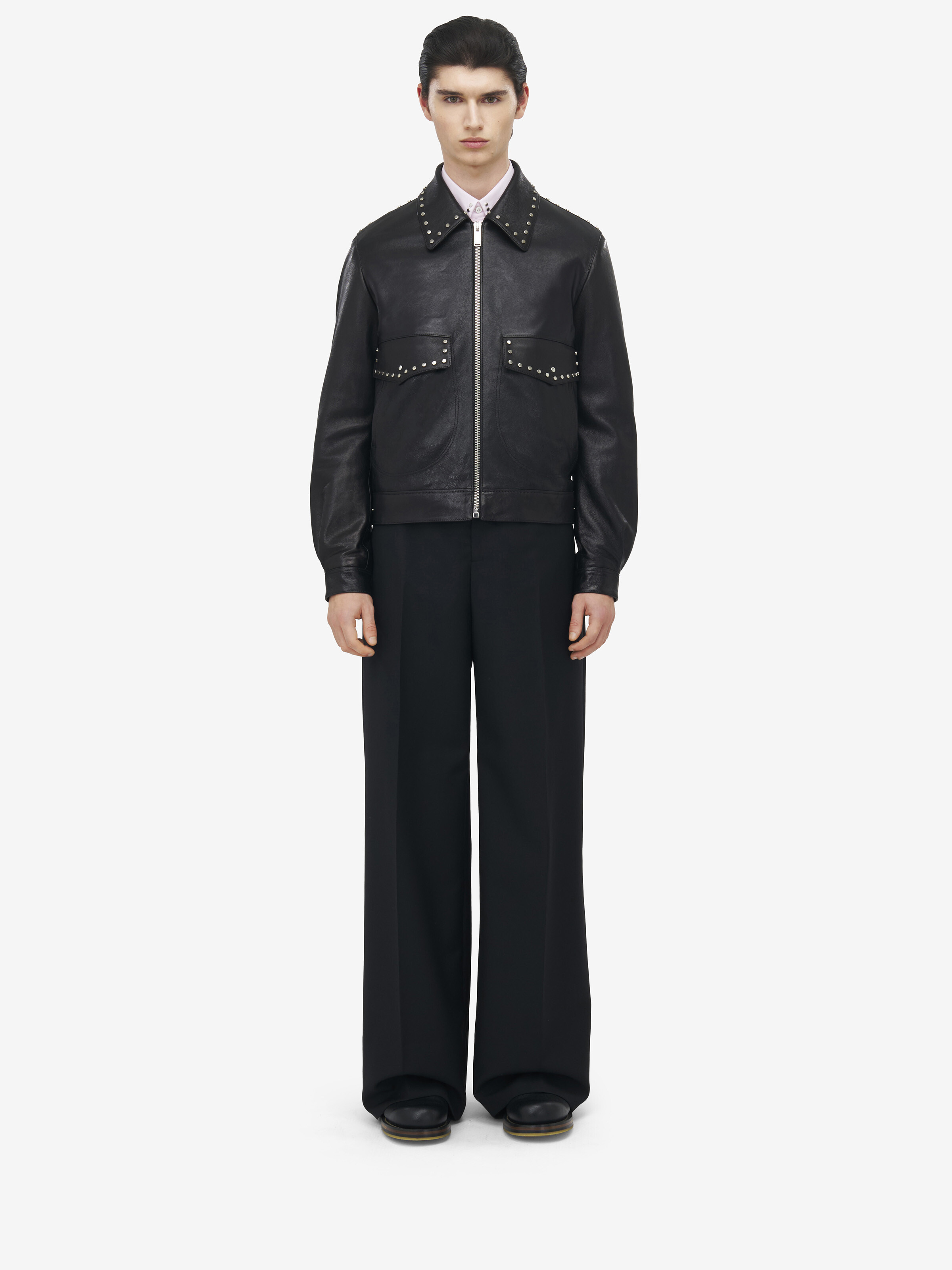 Studded Leather Aviator Jacket - 3