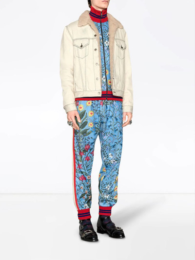 GUCCI Shearling lined denim jacket with sketch snake print outlook