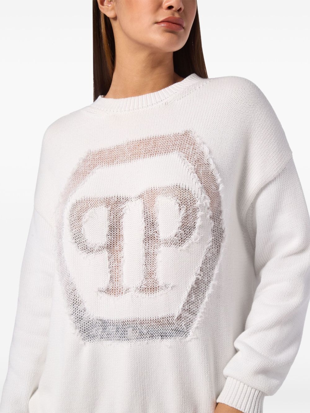 devoré-logo crew-neck sweater - 4