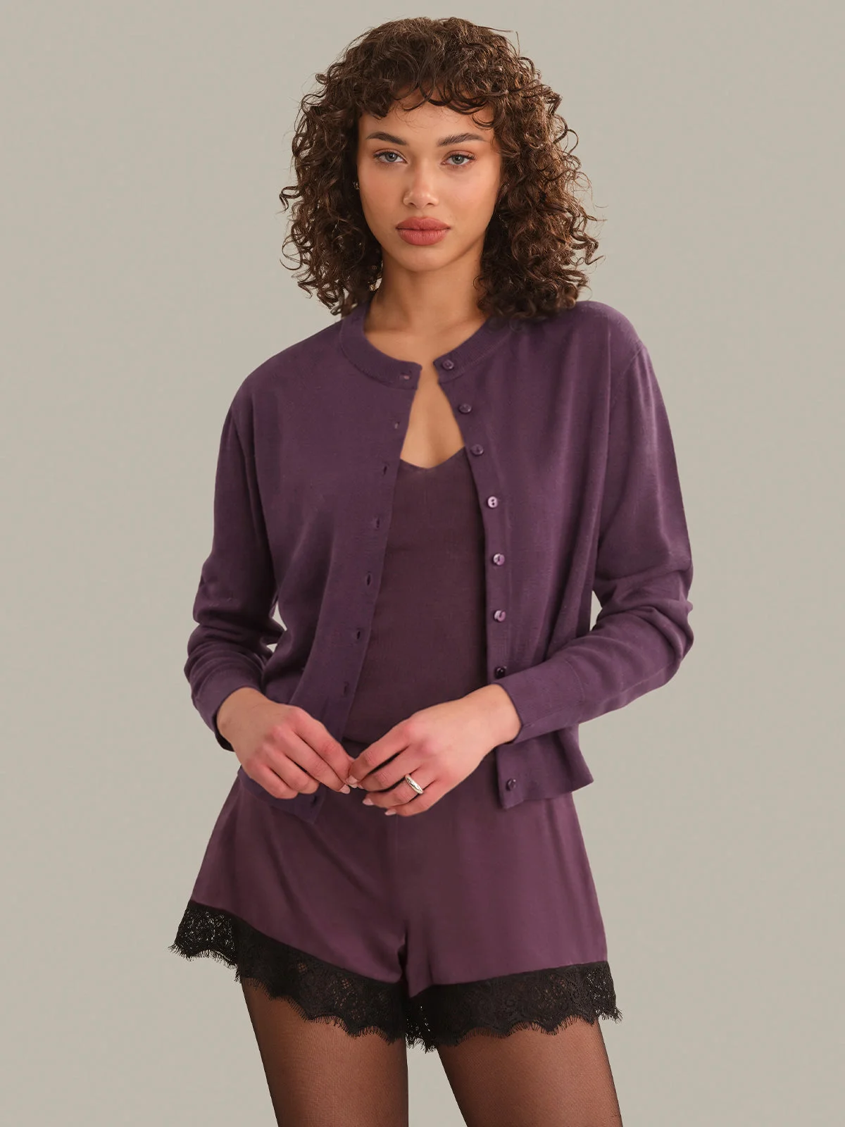 Bennett Sheer Long Sleeve Button Down Crew Neck Cardigan - 1