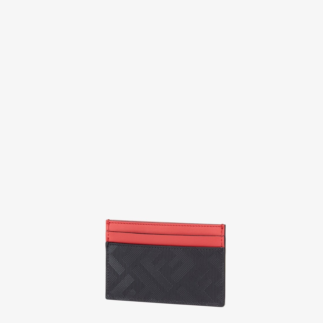 Black leather card holder with embossed FF print and metal FENDI ROMA lettering. Red leather details - 2