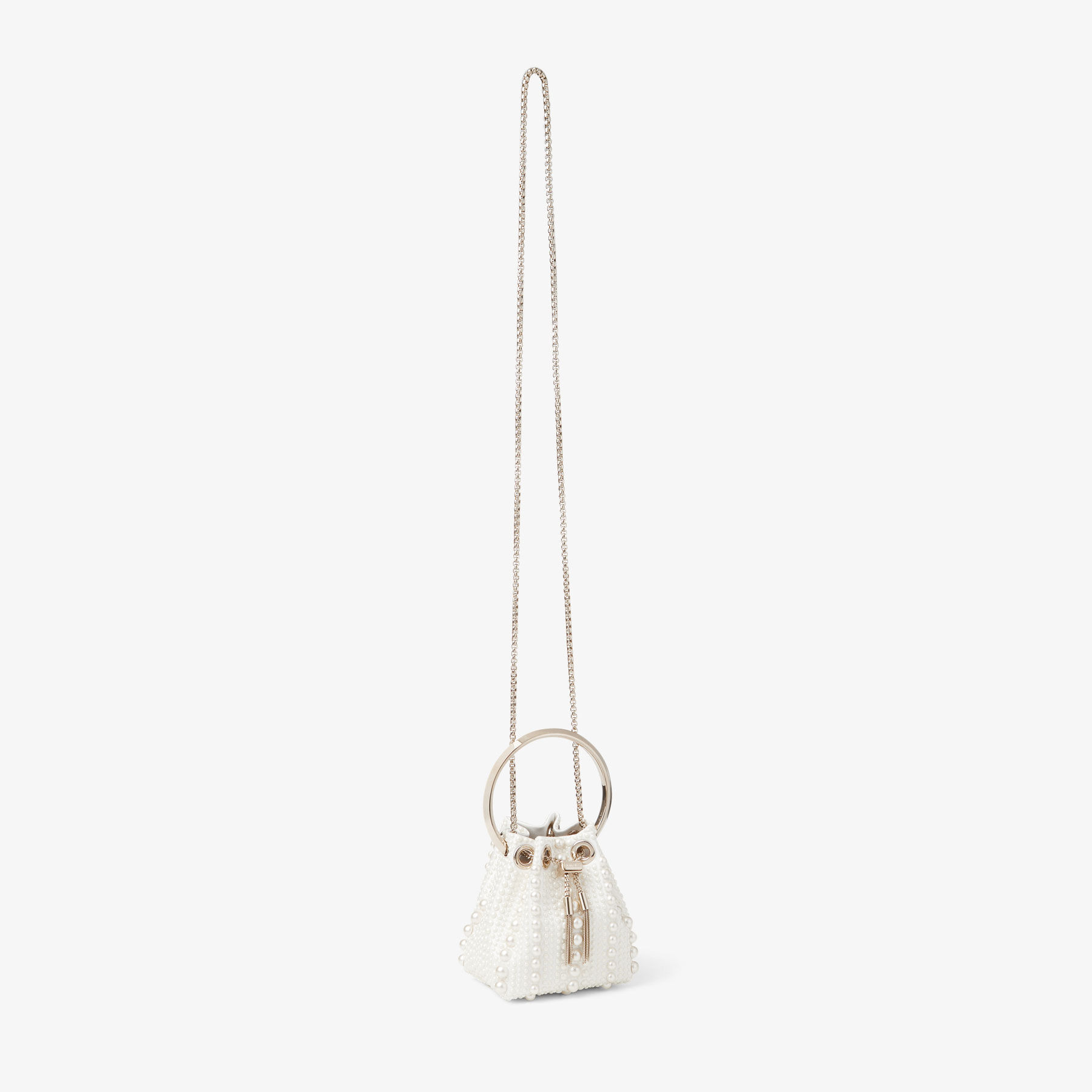 Micro Bon Bon
Ivory Satin Mini Bag with All-Over Pearls - 5