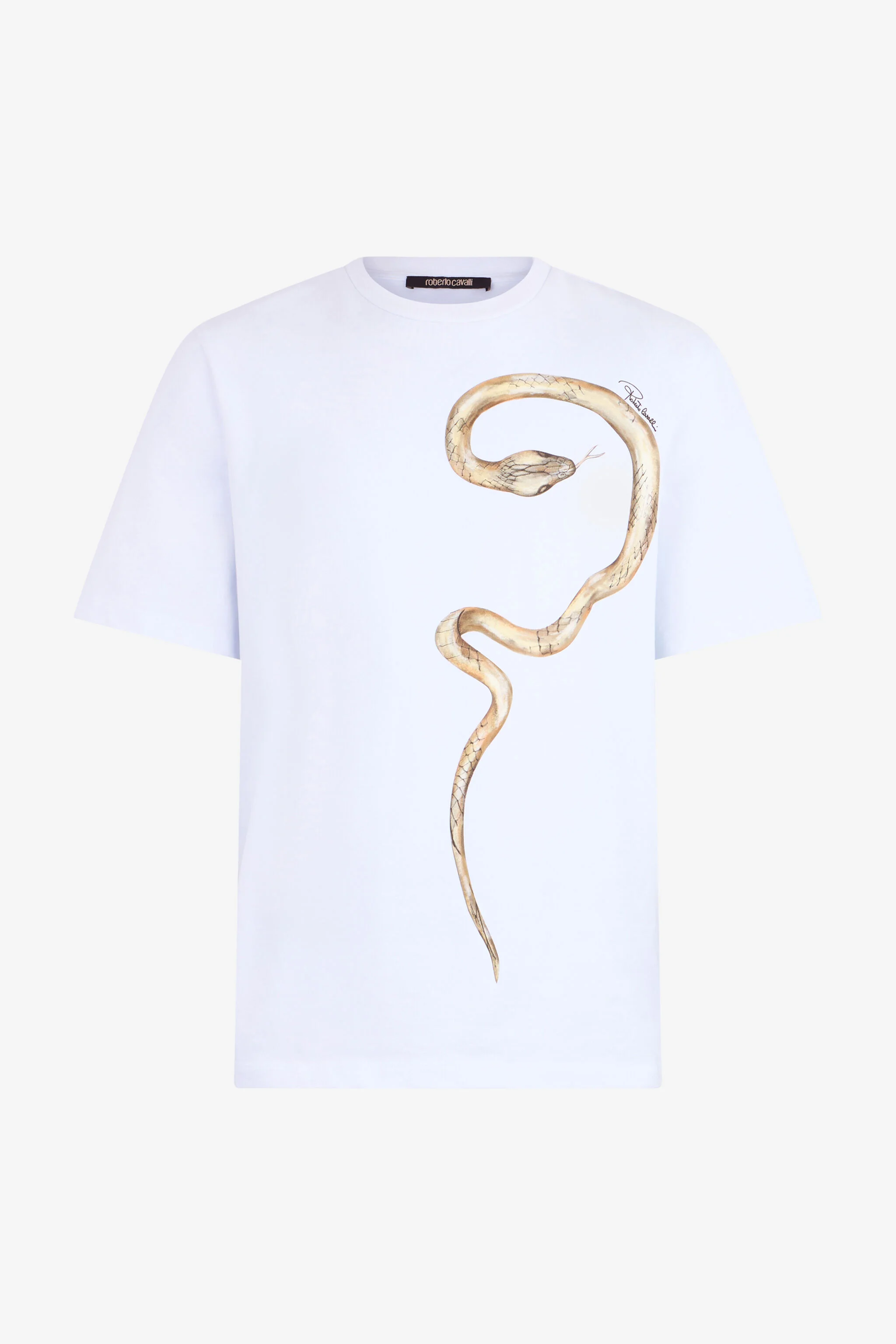 White T-Shirt With Printed Snake - 1