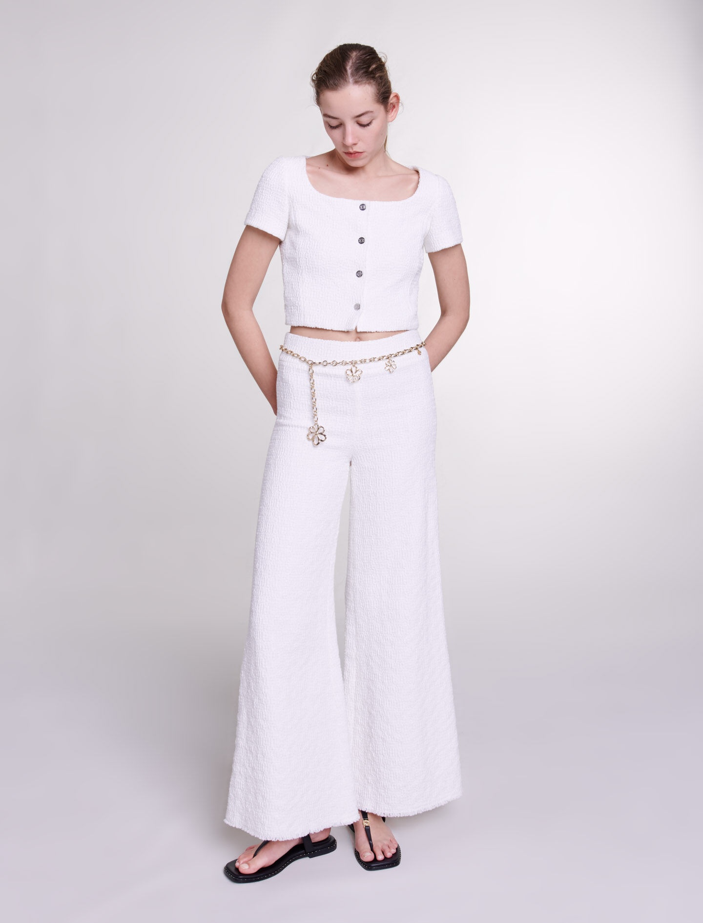 Wide-leg tweed trousers - 2