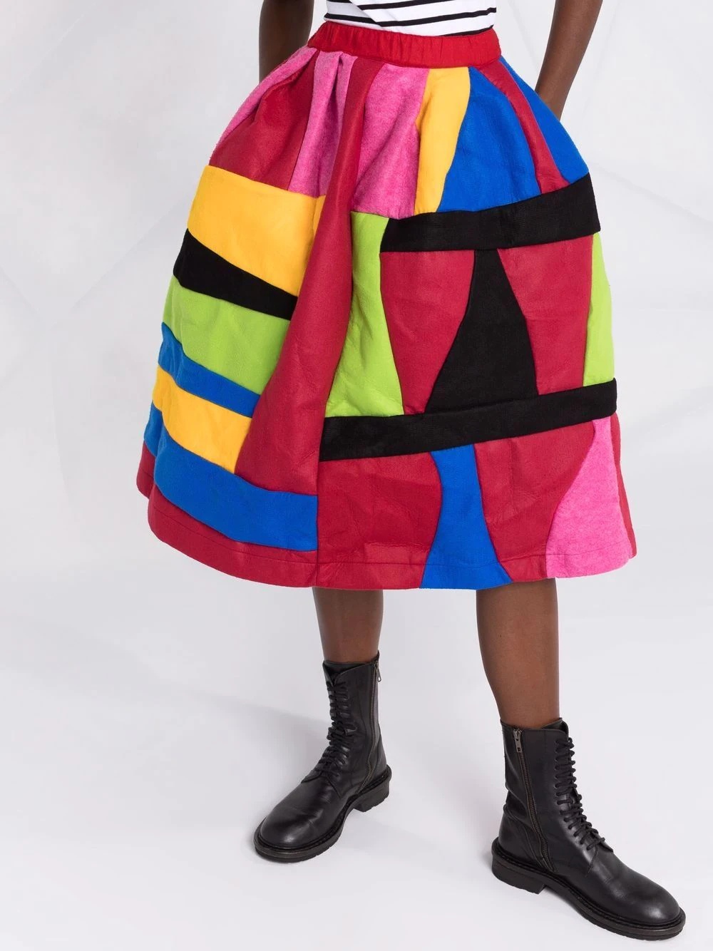 colour-block full knee-length skirt - 3