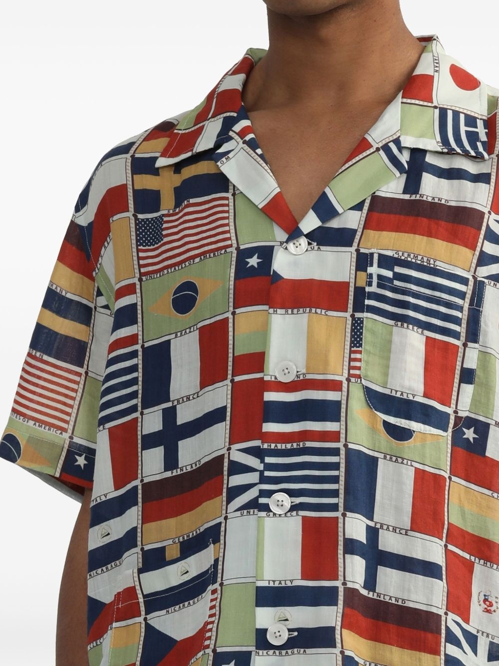 flag-print linen shirt - 5