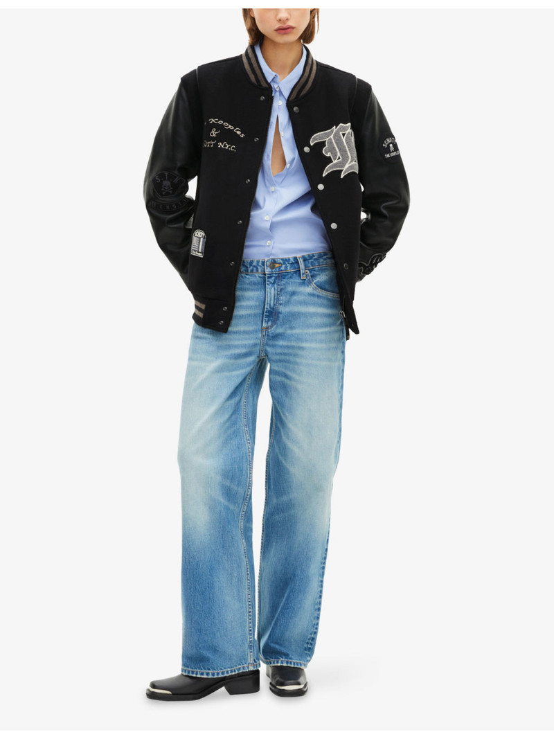 The Kooples The Kooples x Schott NYC Leather And Wool-Blend Varsity Jacket outlook