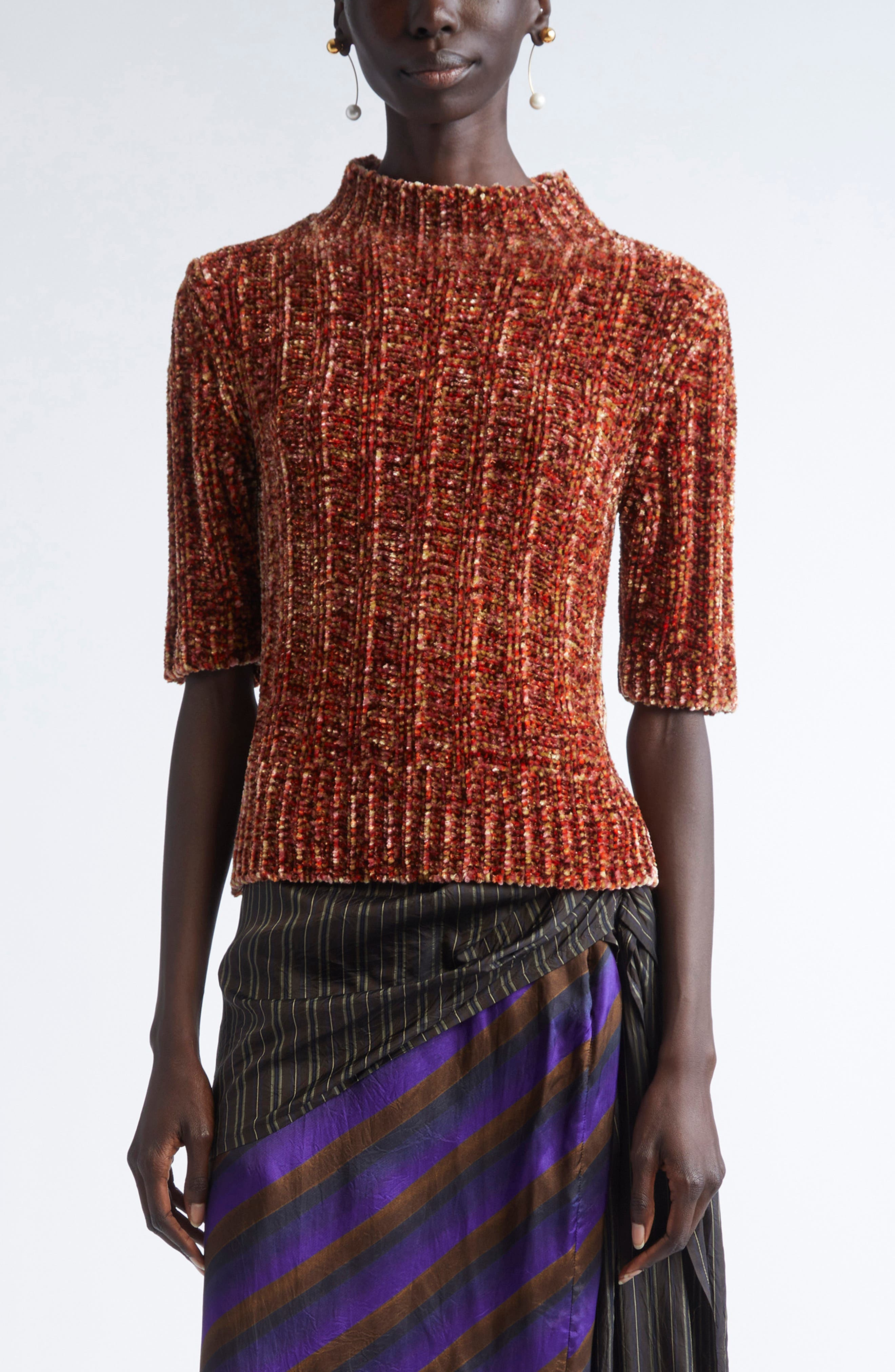 Dries Van Noten Terri Mock Neck Sweater in Peach at Nordstrom - 1