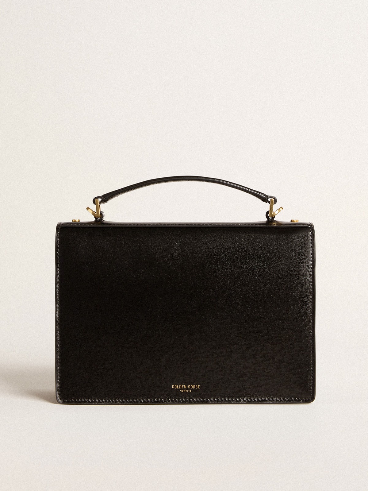 Venezia Bag in black boarded leather with gold details - 4