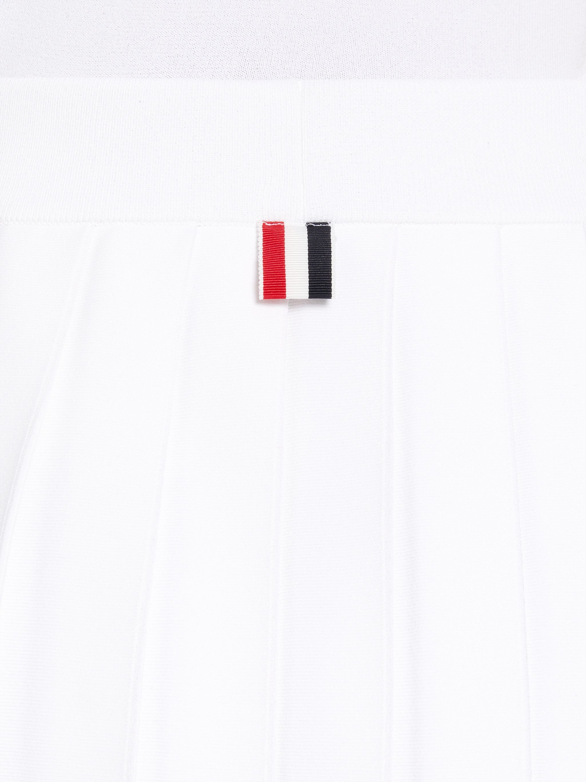 White Stretch Viscose Stripe Below The Knee Pleated Skirt - 6