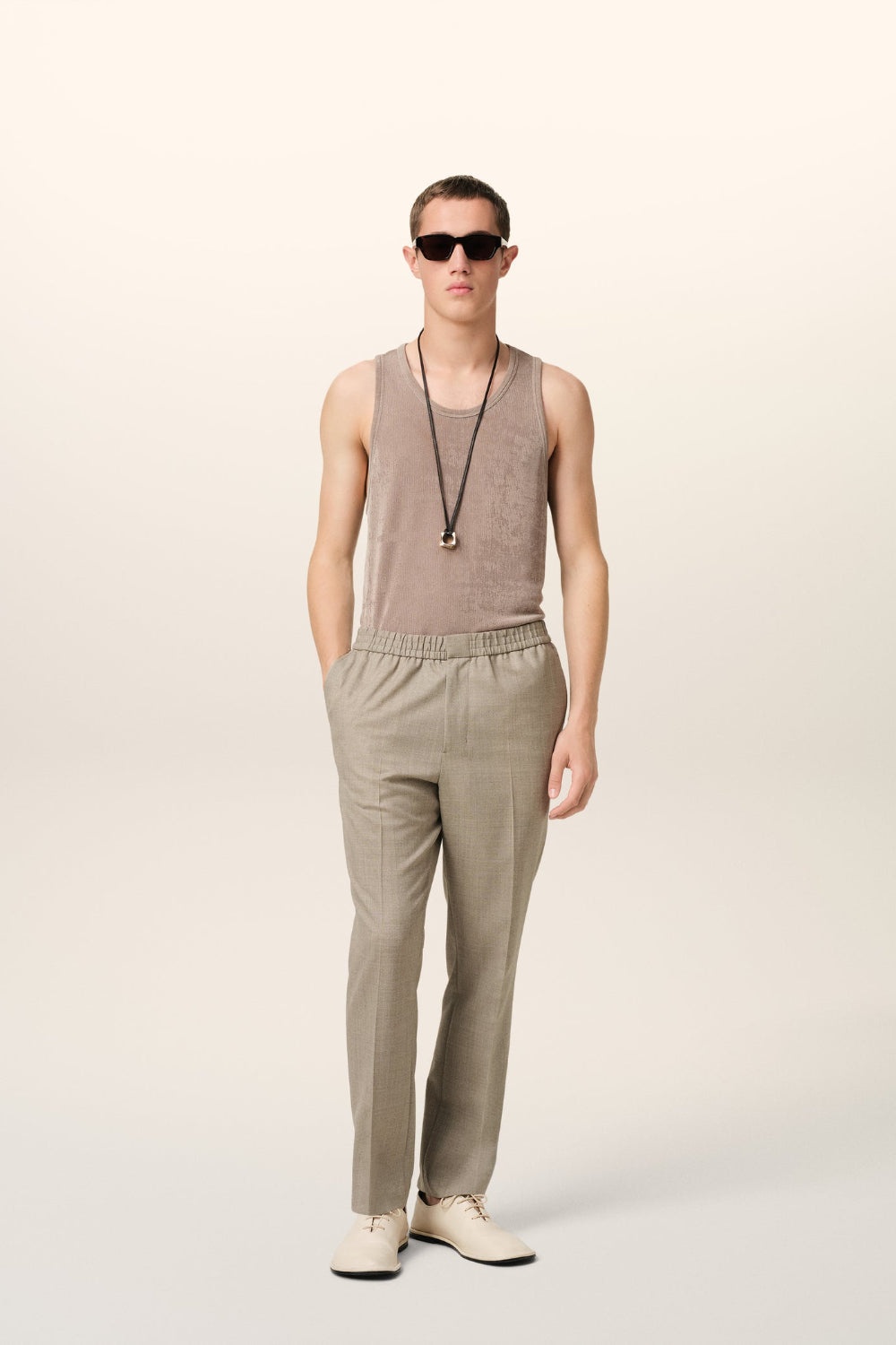 Beige Wool Elasticated Waist Trousers - 2
