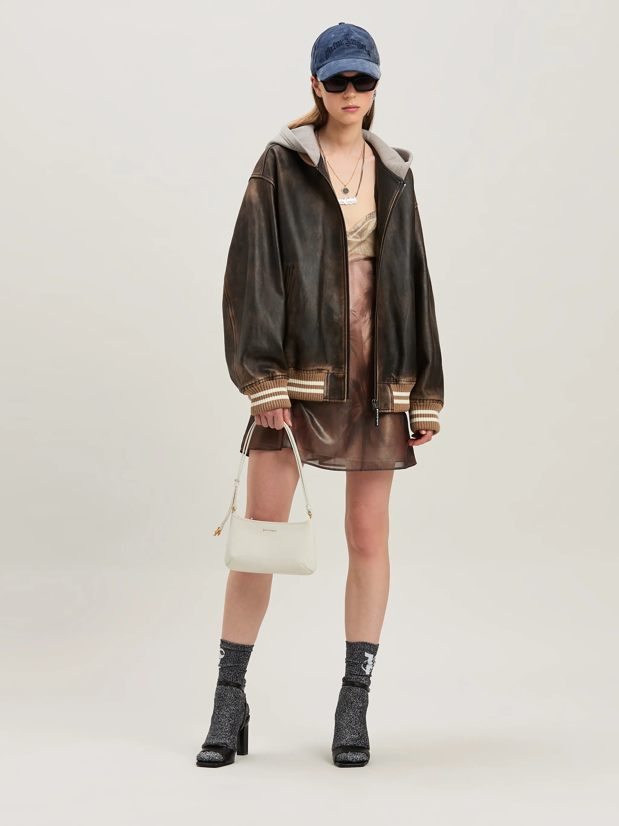 Curved logo Leather Bomber - 2