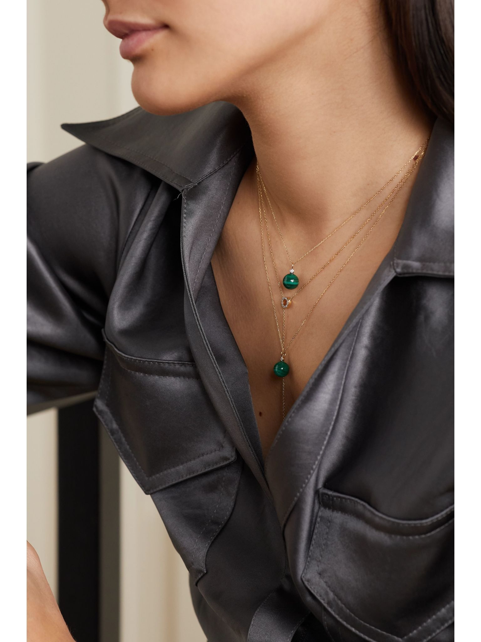 14-karat gold, malachite and diamond necklace Gold - 5
