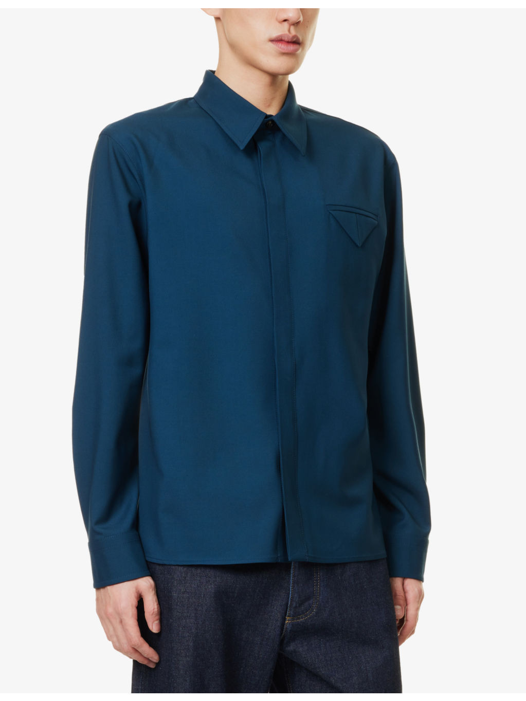 Flap-pocket long-sleeves relaxed-fit wool shirt - 3