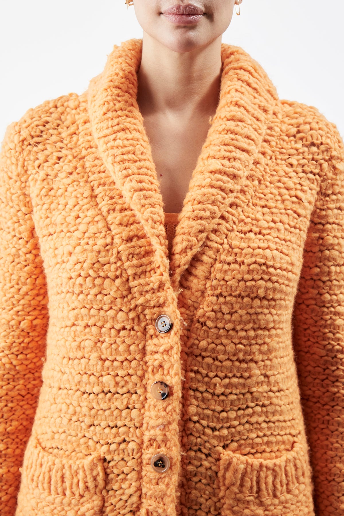 Moses Knit Cardigan in Fluorescent Orange Welfat Cashmere - 5