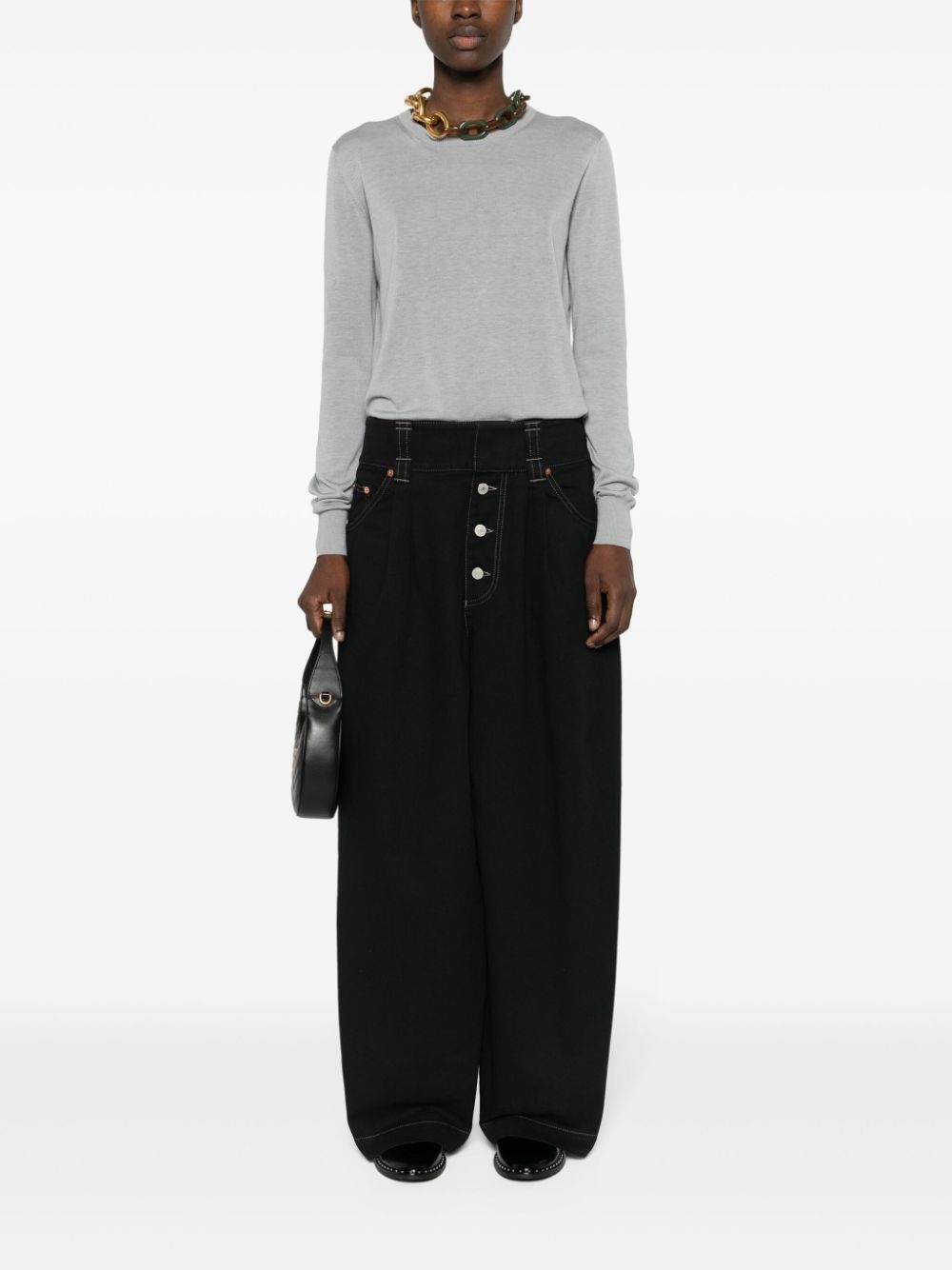 logo-tag oversized cotton wide-leg jeans - 2