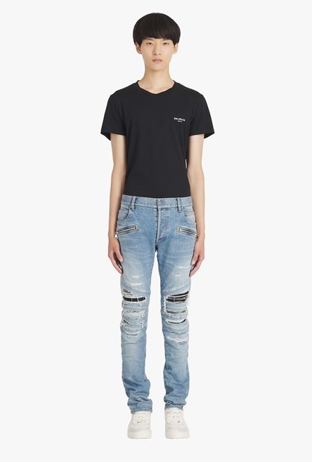 Slim cut ripped blue cotton jeans - 4