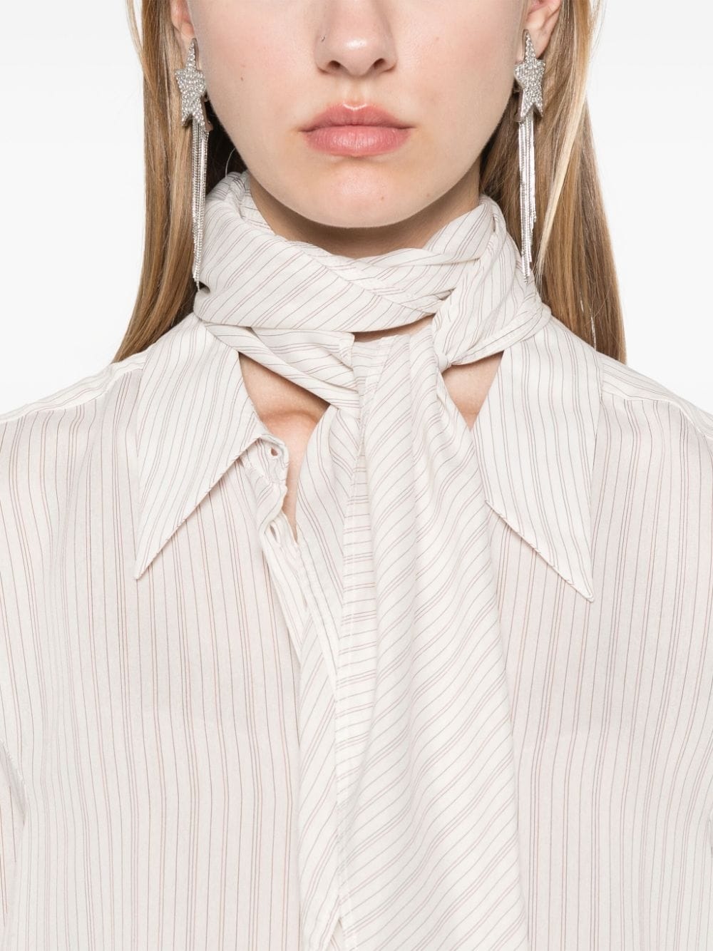 scarf-detail striped blouse - 5