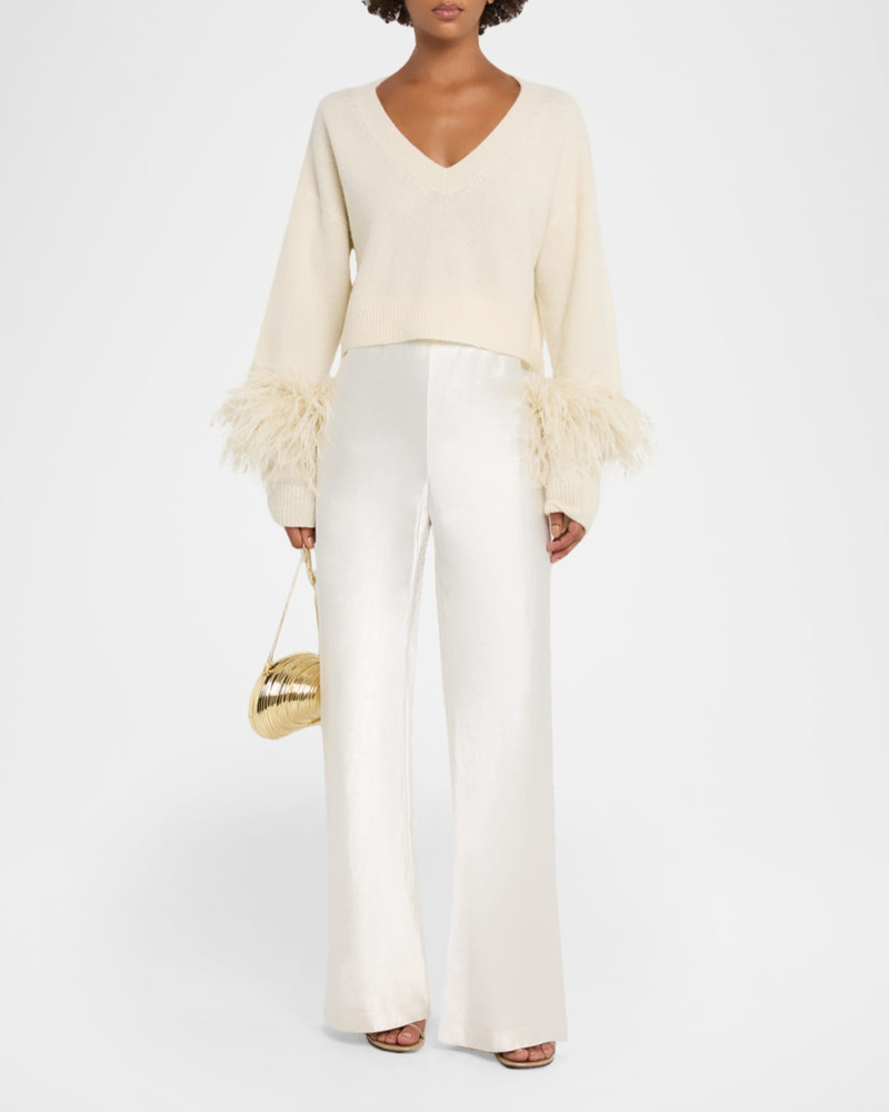 LAPOINTE Feather-Trim Cashmere Crop Sweater outlook