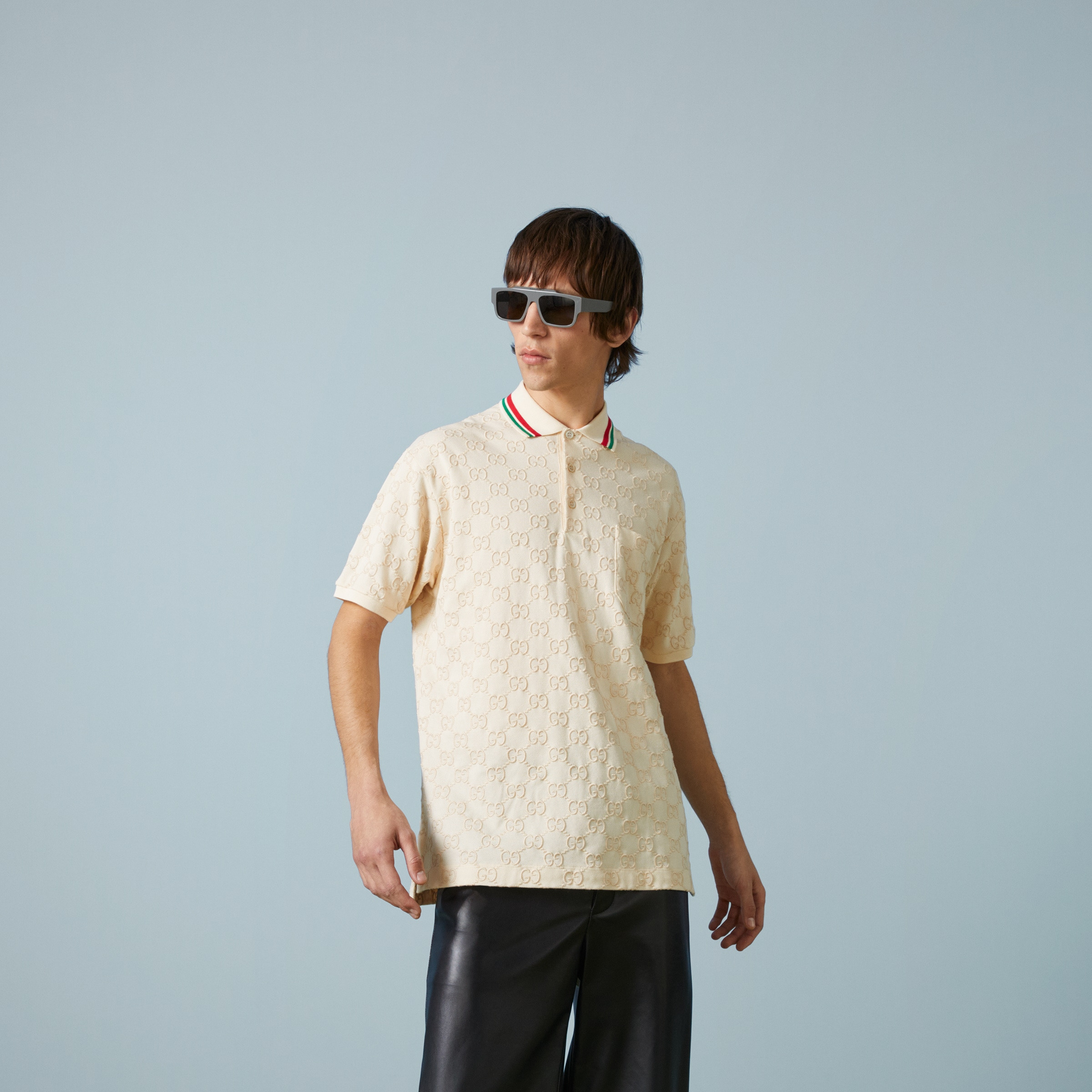 Cotton piquet polo with GG - 7
