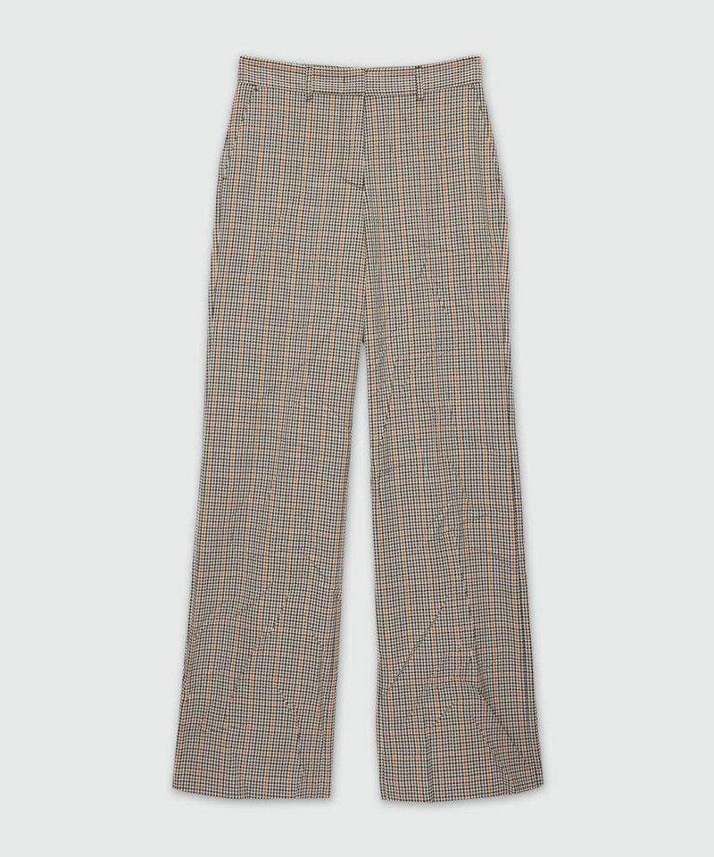 Ivory flared trousers in crumpled micro check 1