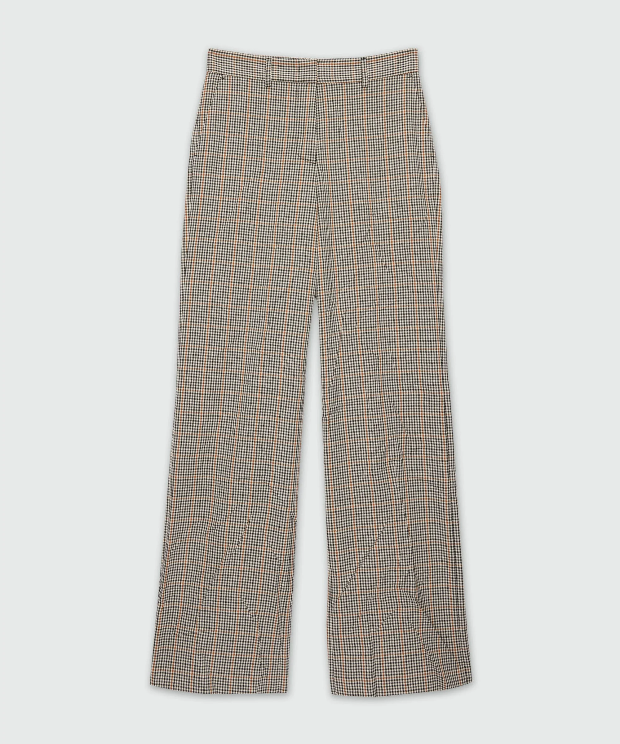 Ivory flared trousers in crumpled micro check - 1