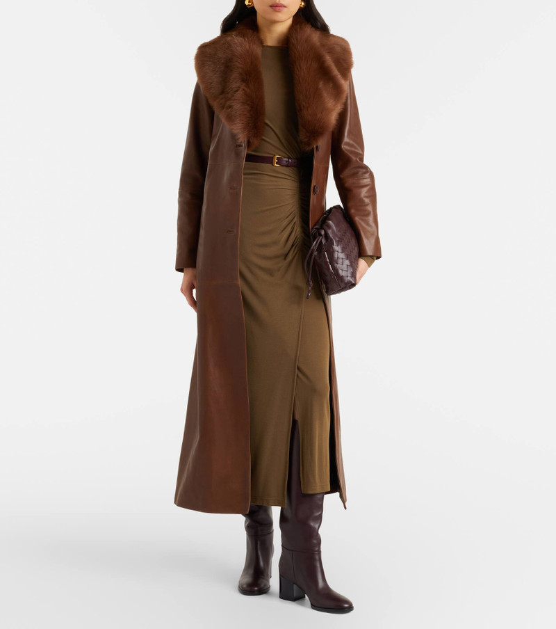 NOUR HAMMOUR Dakota shearling-trimmed leather coat outlook