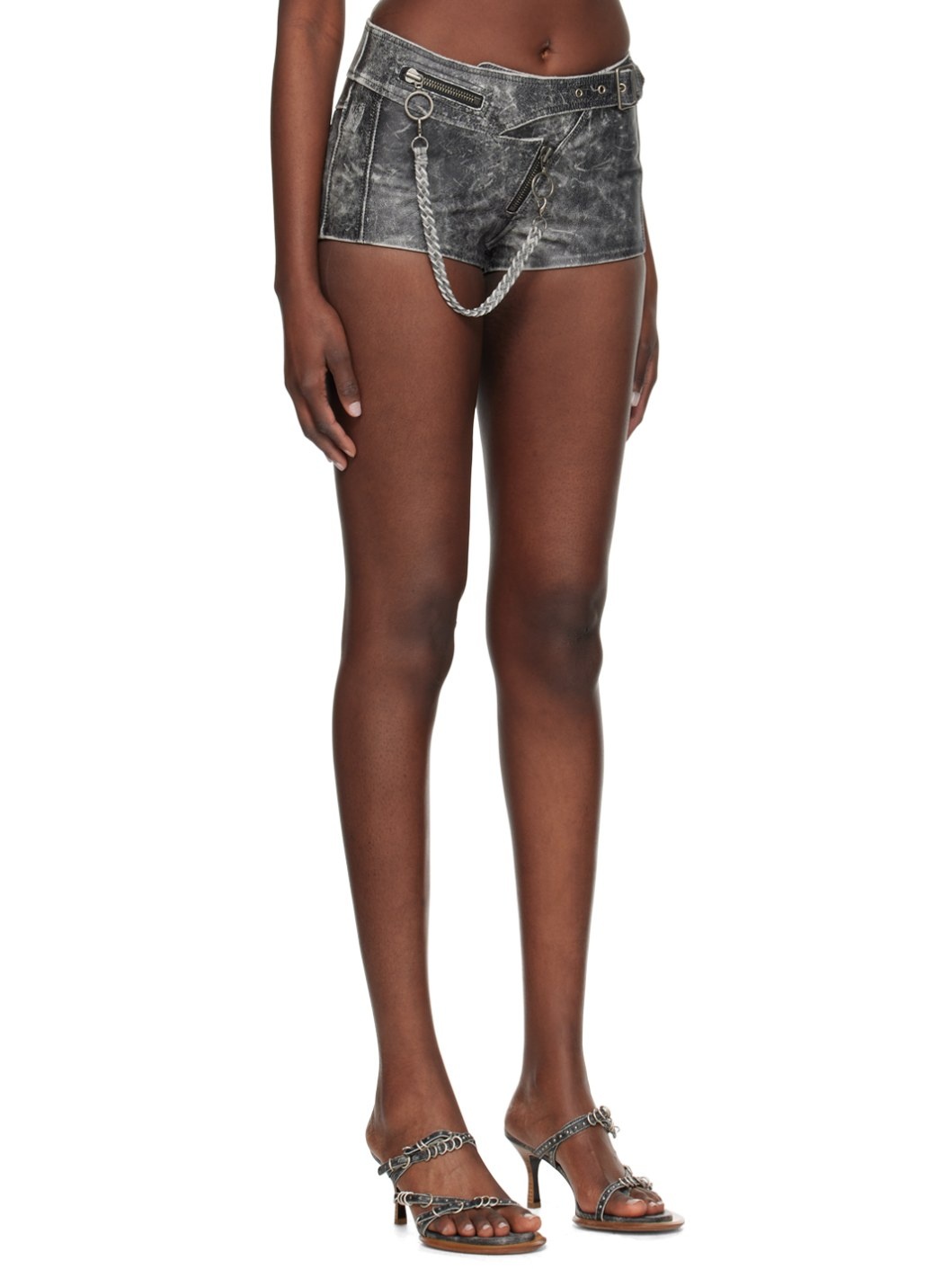Black Nihil Leather Shorts - 2