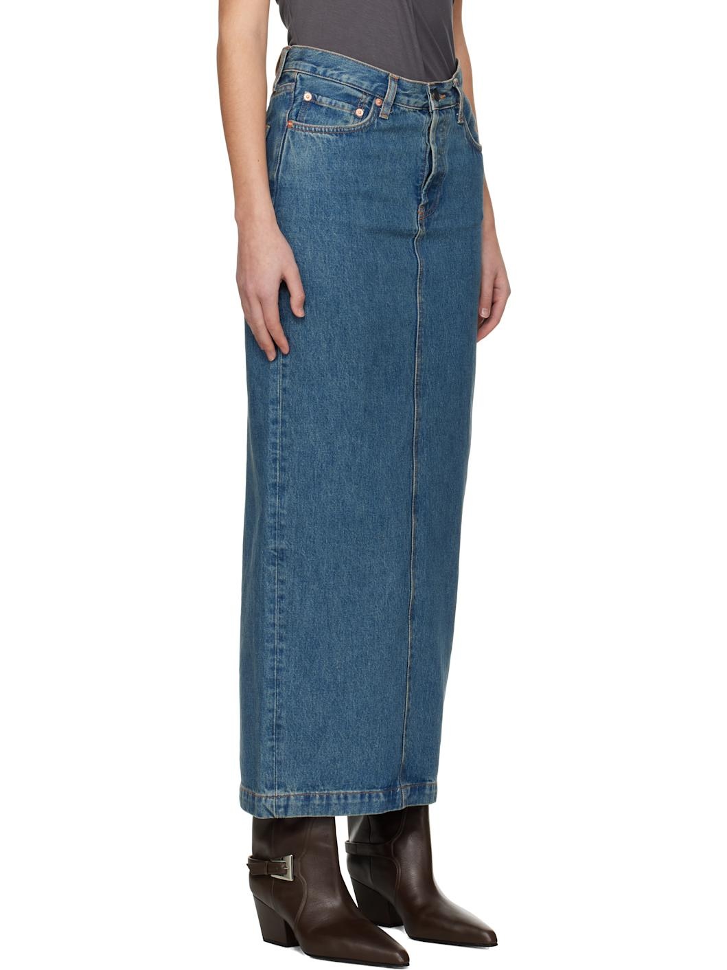 Blue Column Denim Midi Skirt - 2