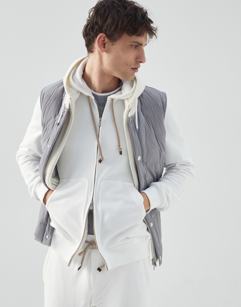 Bonded nylon down vest with knitted bib and detachable hood 4