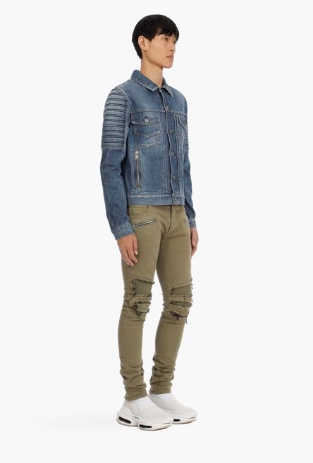 Vintage blue jean jacket with embossed Balmain Paris logo - 7