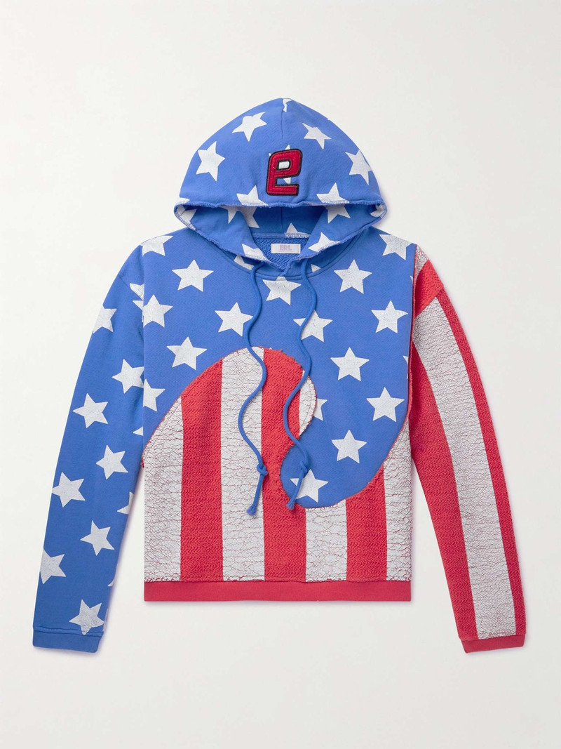 Logo-Appliquéd Distressed Printed Cotton-Jersey Hoodie - 1