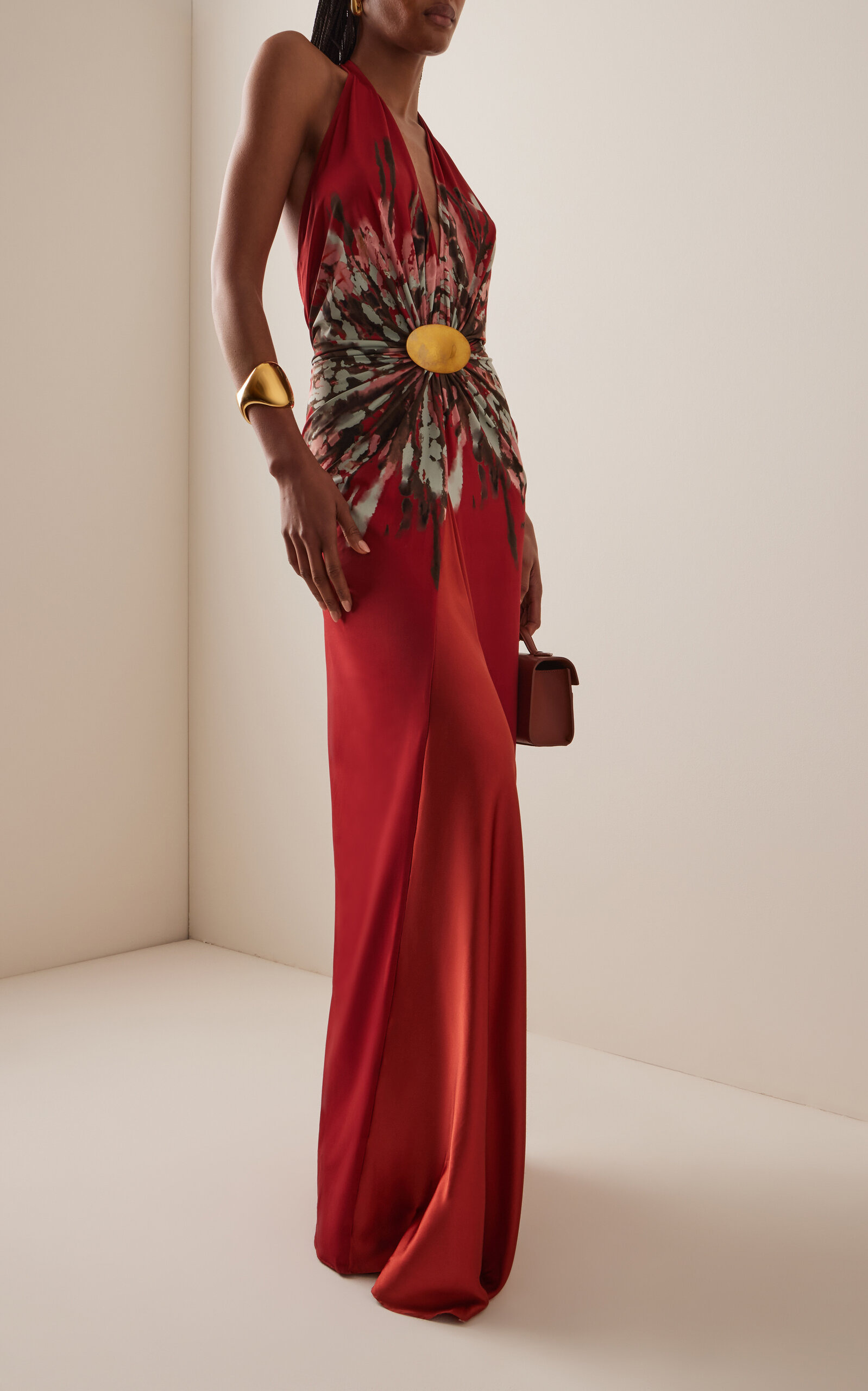 Aiko Gathered Satin Dress red - 3