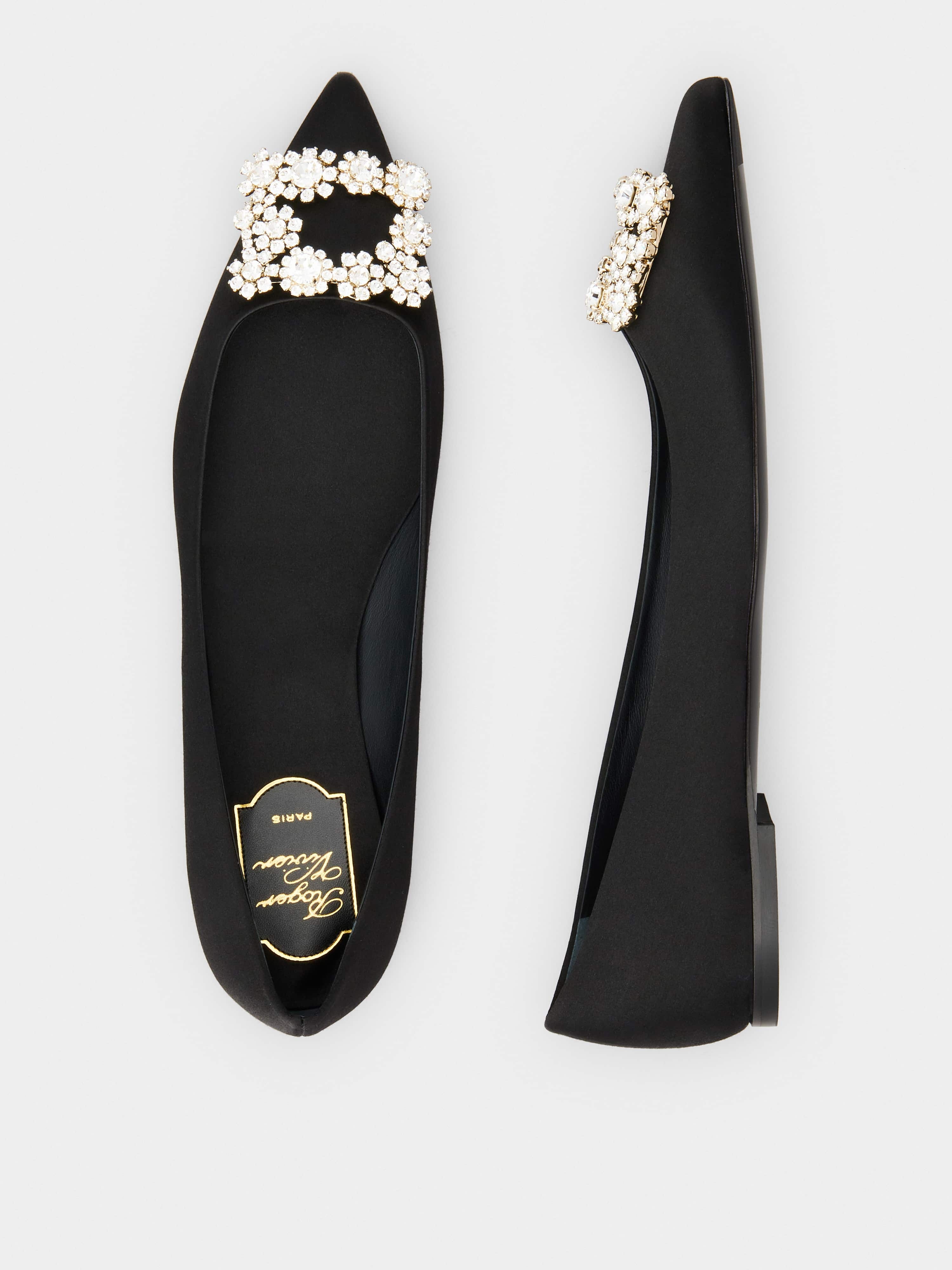 Flower Strass Buckle Ballerinas in Satin - 4