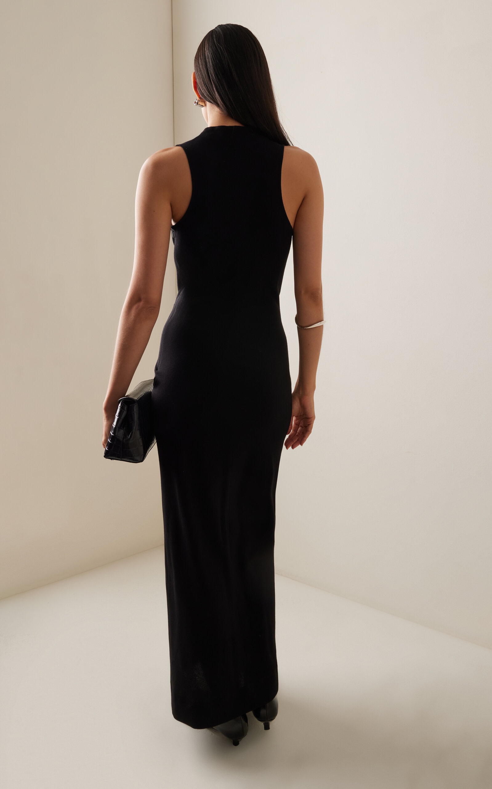 Cowl-Neck Crepe Maxi Dress black - 4