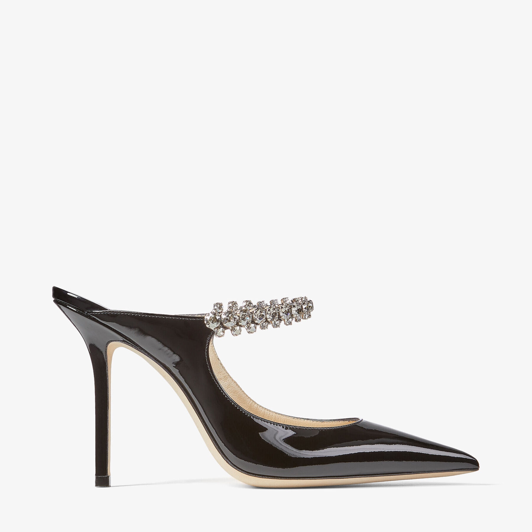 JIMMY CHOO Bing 100 Black Patent Leather Mules with Crystal