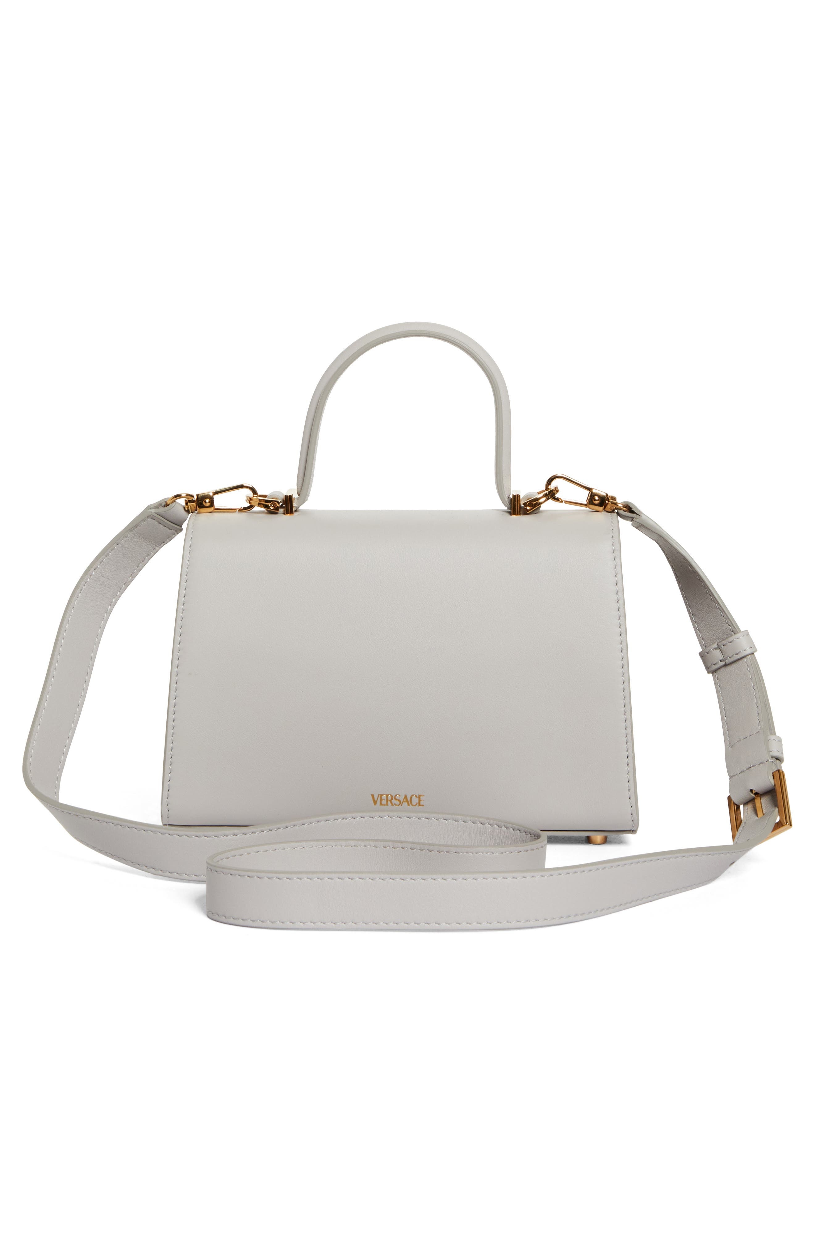 Medusa Leather Top Handle Bag in Pearl Grey-Gold - 4