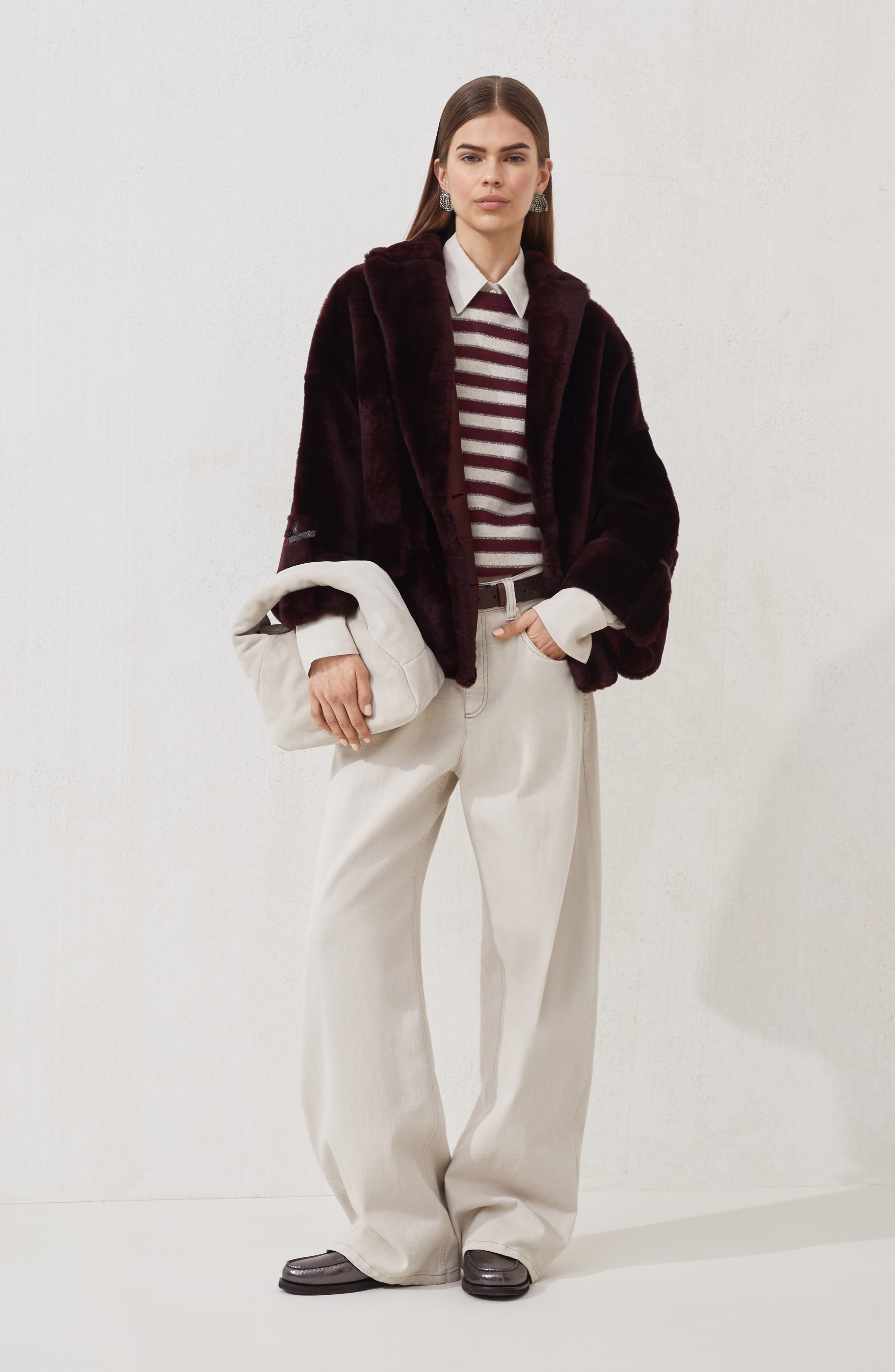 Brunello Cucinelli Shearling reversible outerwear in Burgundy at Nordstrom - 6
