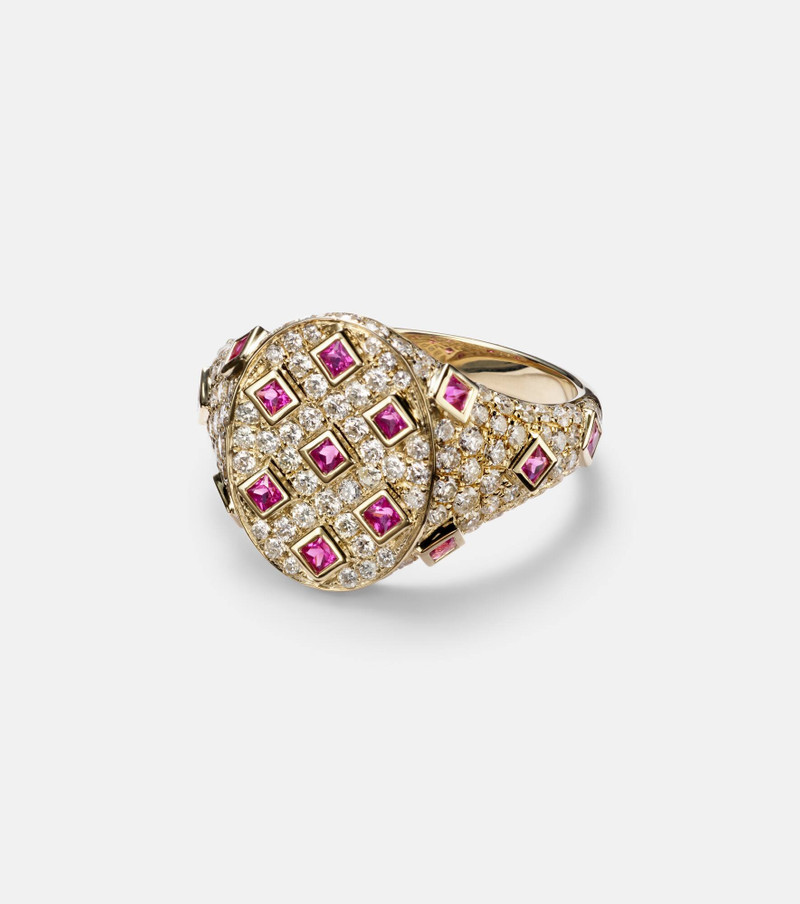 9kt gold ring with diamonds and sapphires 1